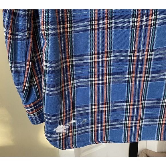 Polo Ralph Lauren Woven Flannel Shirt Men's Blue Orange Plaid Size Small - flaws - Picture 7 of 9